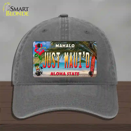 Just Mauid Tiki Hawaii Novelty License Plate Hat Unconstructed Cotton / Charcoal