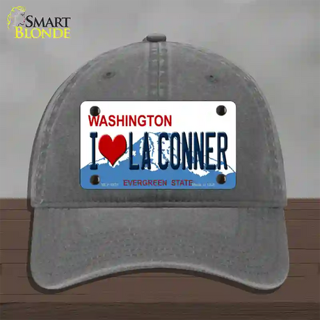 I Love La Conner Washington Novelty License Plate Hat Unconstructed Cotton / Charcoal