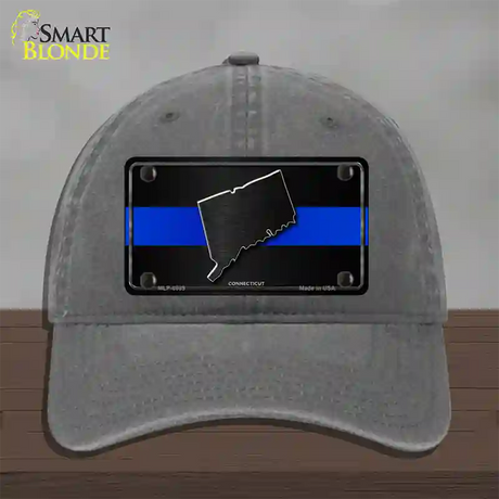 Connecticut Thin Blue Line Novelty License Plate Hat Unconstructed Cotton / Charcoal