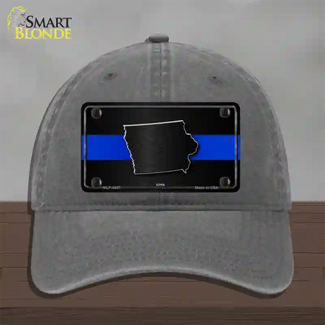 Iowa Thin Blue Line Novelty License Plate Hat Unconstructed Cotton / Charcoal