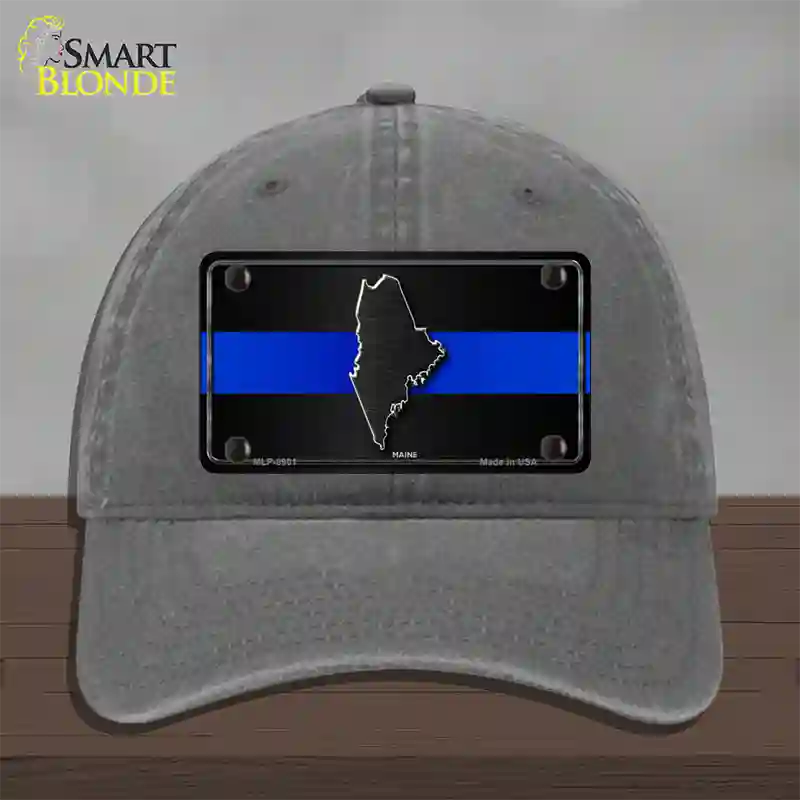 Maine Thin Blue Line Novelty License Plate Hat Unconstructed Cotton / Charcoal