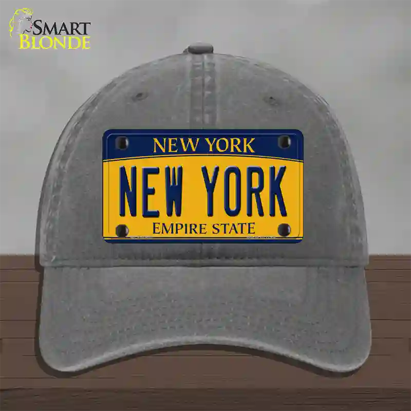 New York Yellow Novelty License Plate Hat Unconstructed Cotton / Charcoal