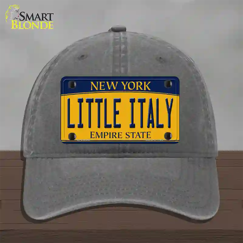 Little Italy New York Novelty License Plate Hat Unconstructed Cotton / Charcoal