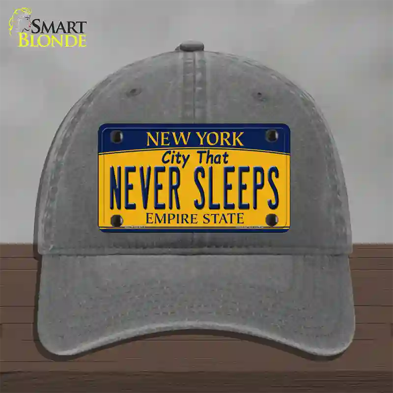 Never Sleeps New York Novelty License Plate Hat Unconstructed Cotton / Charcoal