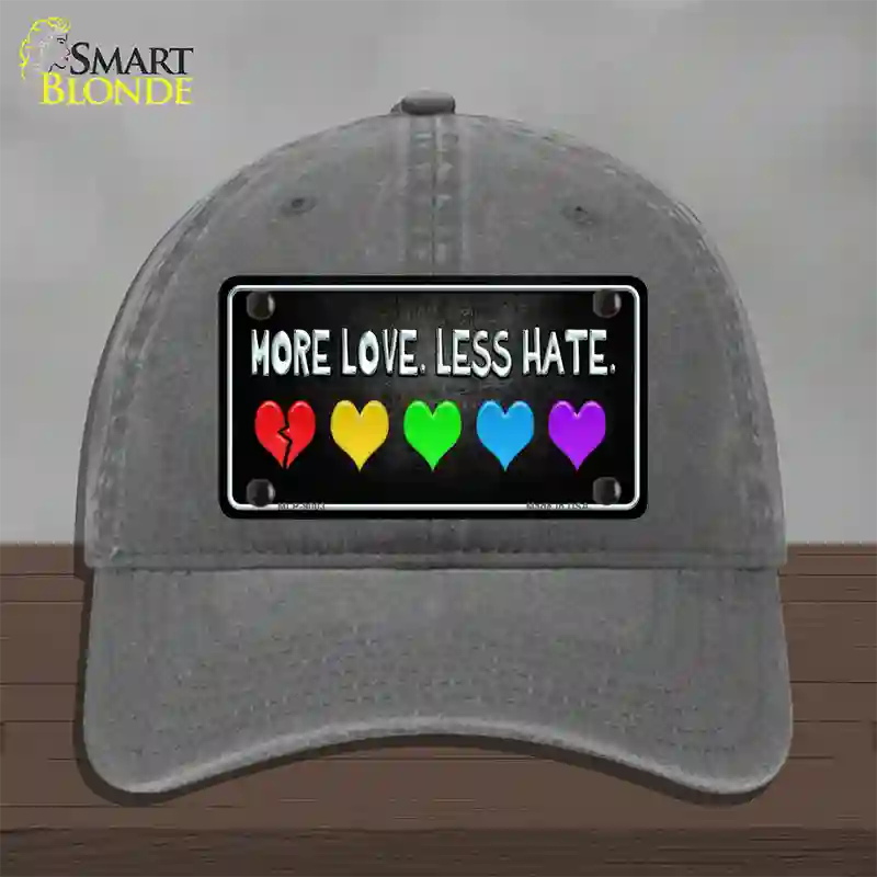 More Love Less Hate Rainbow Novelty License Plate Hat Unconstructed Cotton / Charcoal