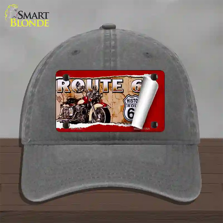 Route 66 Mother Road Scroll Novelty License Plate Hat Unconstructed Cotton / Charcoal