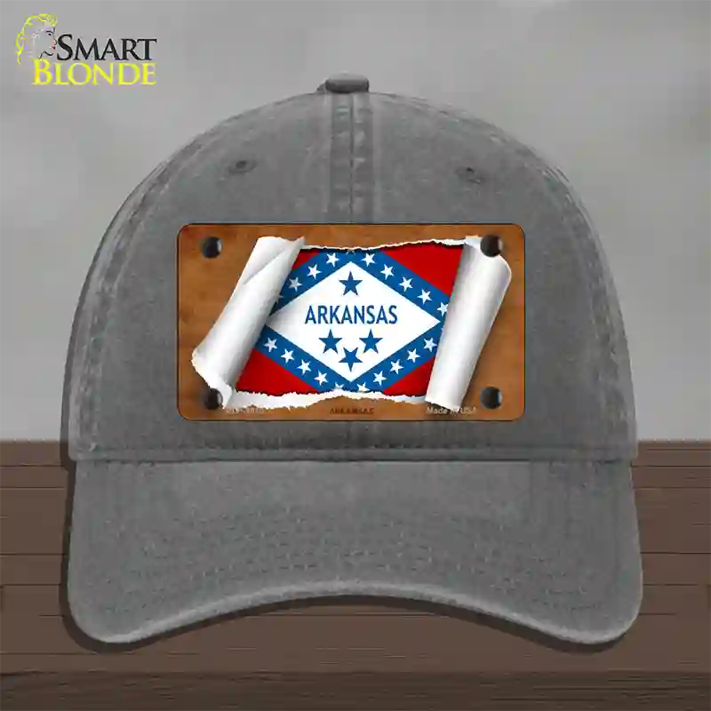 Arkansas Flag Scroll Novelty License Plate Hat Unconstructed Cotton / Charcoal