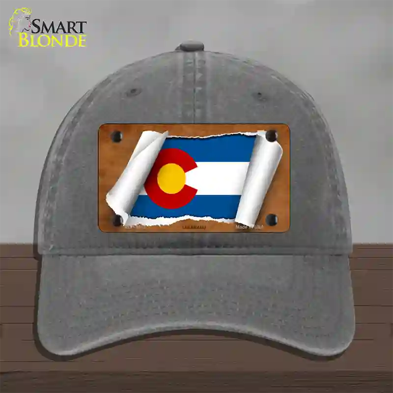 Colorado Flag Scroll Novelty License Plate Hat Unconstructed Cotton / Charcoal