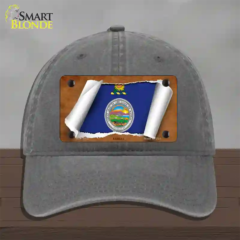 Kansas Flag Scroll Novelty License Plate Hat Unconstructed Cotton / Charcoal