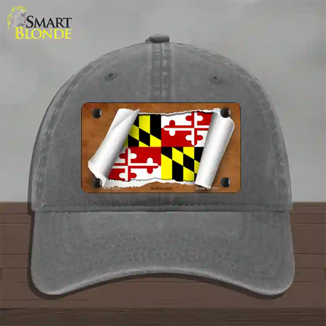 Maryland Flag Scroll Novelty License Plate Hat Unconstructed Cotton / Charcoal