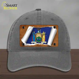 New York Flag Scroll Novelty License Plate Hat Unconstructed Cotton / Charcoal