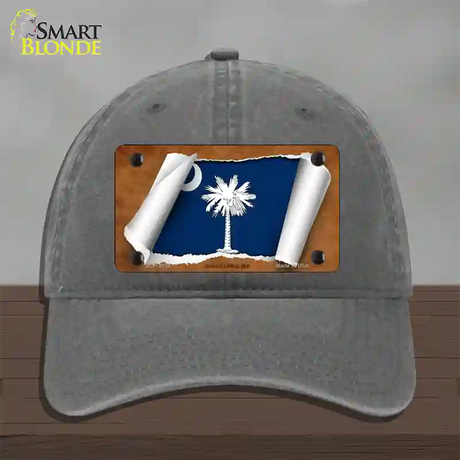 South Carolina Flag Scroll Novelty License Plate Hat Unconstructed Cotton / Charcoal