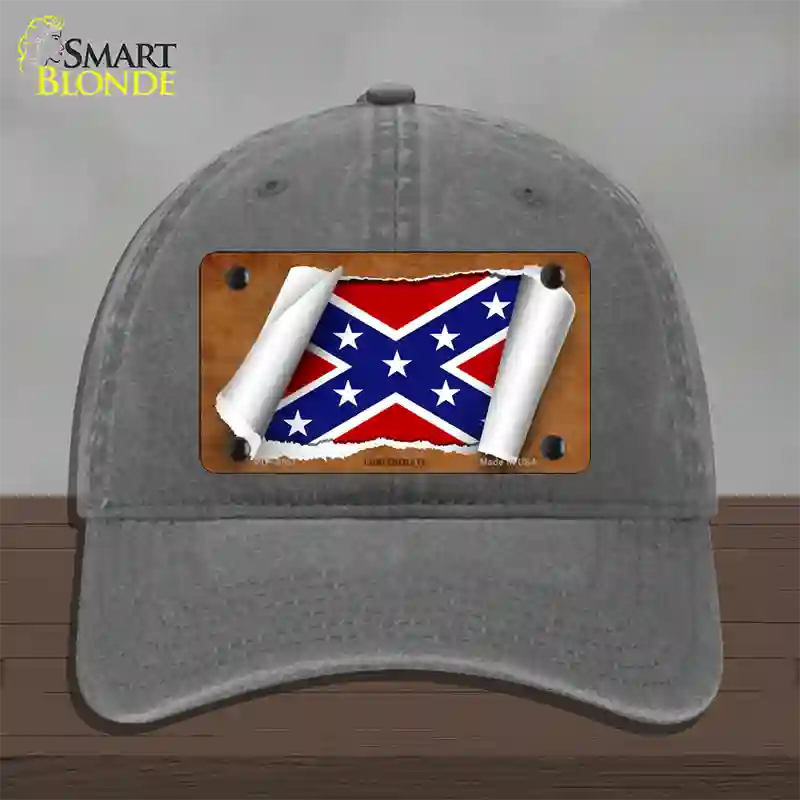 Confederate Flag Scroll Novelty License Plate Hat Unconstructed Cotton / Charcoal