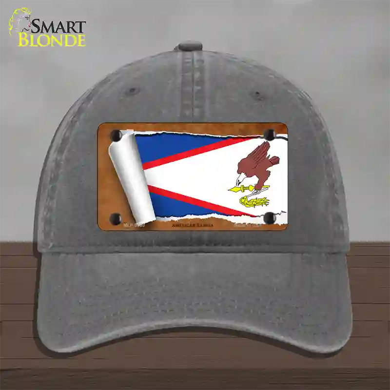 American Samoa Flag Scroll Novelty License Plate Hat Unconstructed Cotton / Charcoal