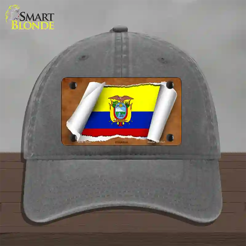 Ecuador Flag Scroll Novelty License Plate Hat Unconstructed Cotton / Charcoal