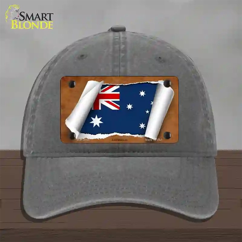 Australia Flag Scroll Novelty License Plate Hat Unconstructed Cotton / Charcoal