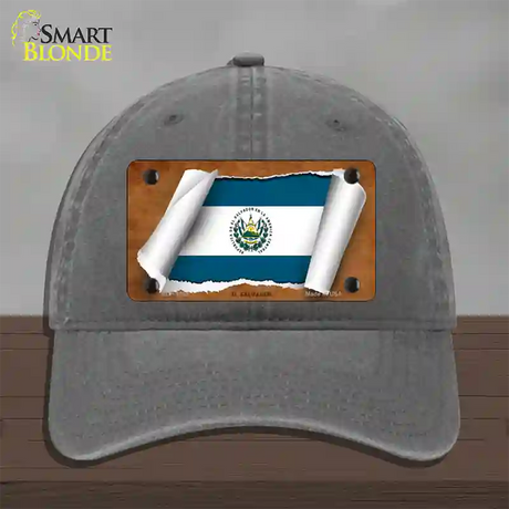 El Salvador Flag Scroll Novelty License Plate Hat Unconstructed Cotton / Charcoal