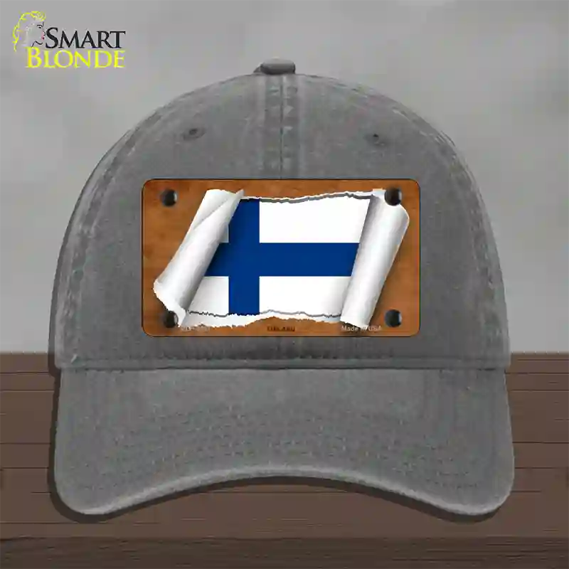 Finland Flag Scroll Novelty License Plate Hat Unconstructed Cotton / Charcoal