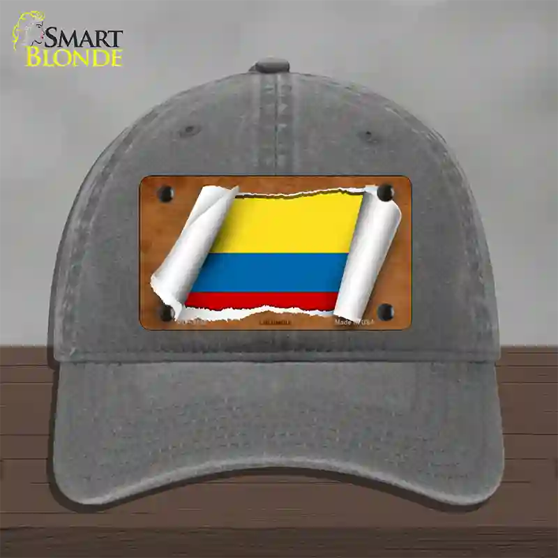 Colombia Flag Scroll Novelty License Plate Hat Unconstructed Cotton / Charcoal