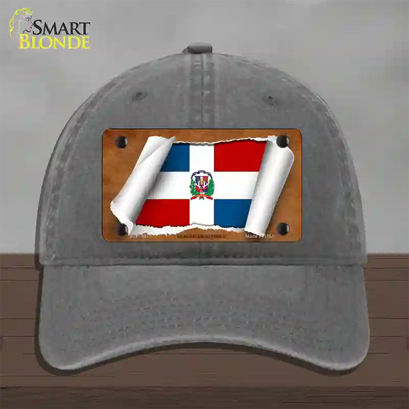 Dominican Republic Flag Scroll Novelty License Plate Hat Unconstructed Cotton / Charcoal