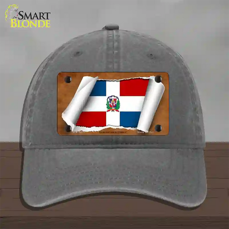 Dominican Republic Flag Scroll Novelty License Plate Hat Unconstructed Cotton / Charcoal