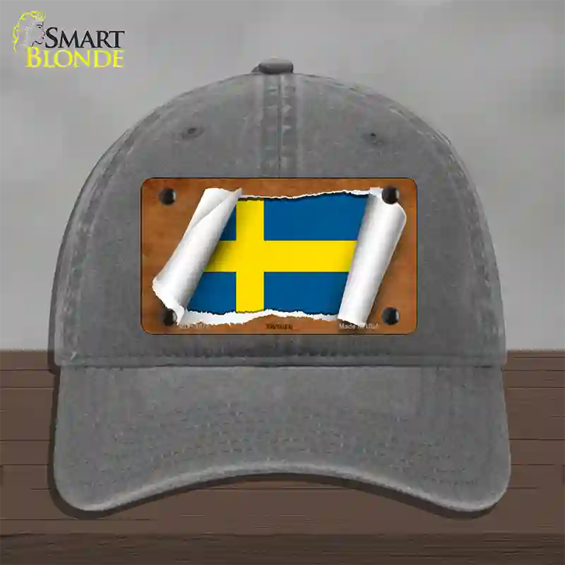 Sweden Flag Scroll Novelty License Plate Hat Unconstructed Cotton / Charcoal