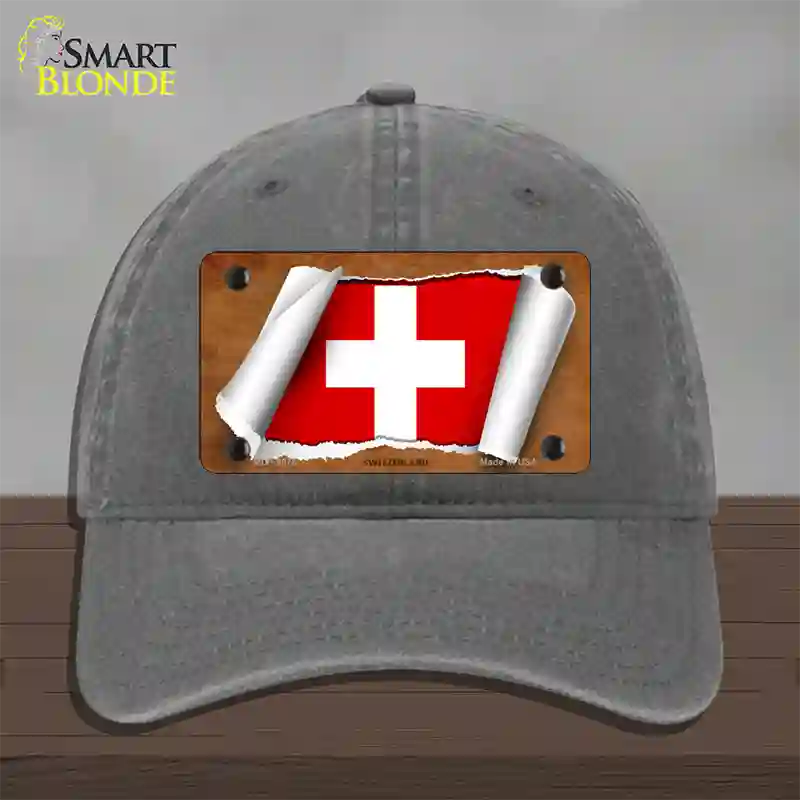 Switzerland Flag Scroll Novelty License Plate Hat Unconstructed Cotton / Charcoal