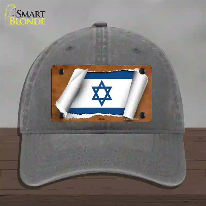 Israel Flag Scroll Novelty License Plate Hat Unconstructed Cotton / Charcoal