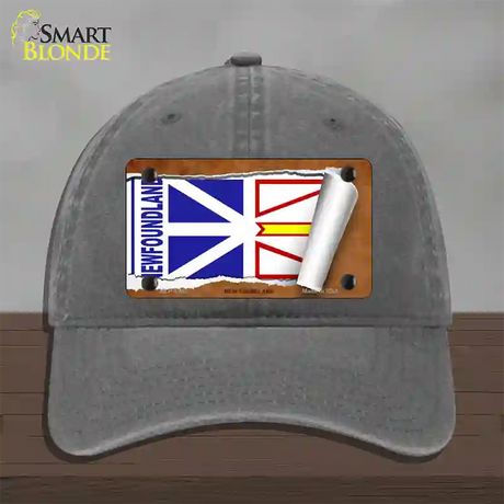 Newfoundland Flag Scroll Novelty License Plate Hat Unconstructed Cotton / Charcoal