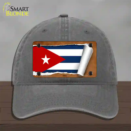 Cuba Flag Scroll Novelty License Plate Hat Unconstructed Cotton / Charcoal