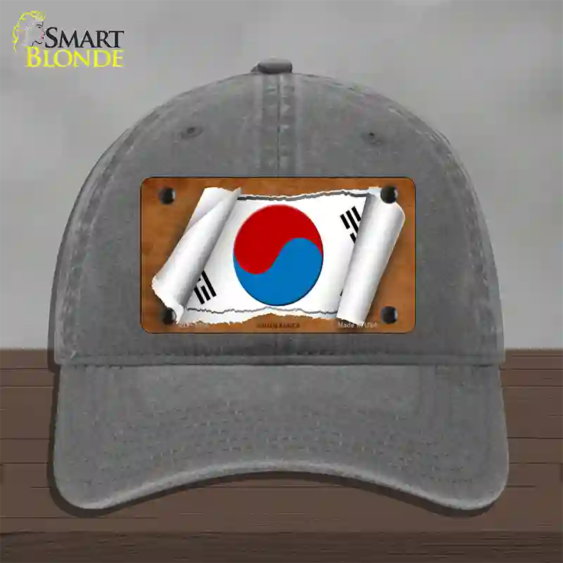 South Korea Flag Scroll Novelty License Plate Hat Unconstructed Cotton / Charcoal