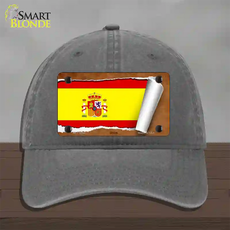 Spain Flag Scroll Novelty License Plate Hat Unconstructed Cotton / Charcoal