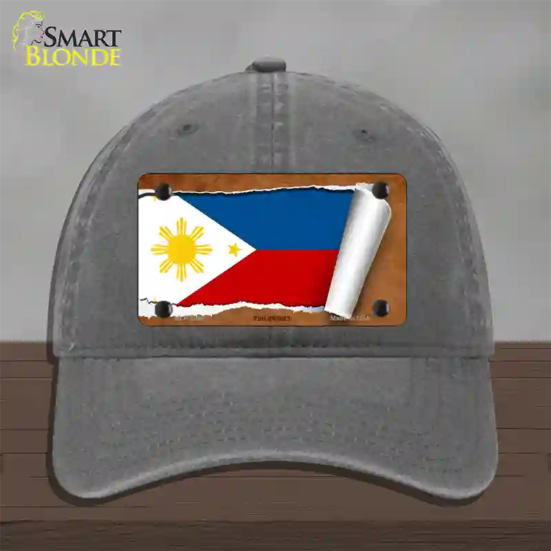 Philippines Flag Scroll Novelty License Plate Hat Unconstructed Cotton / Charcoal