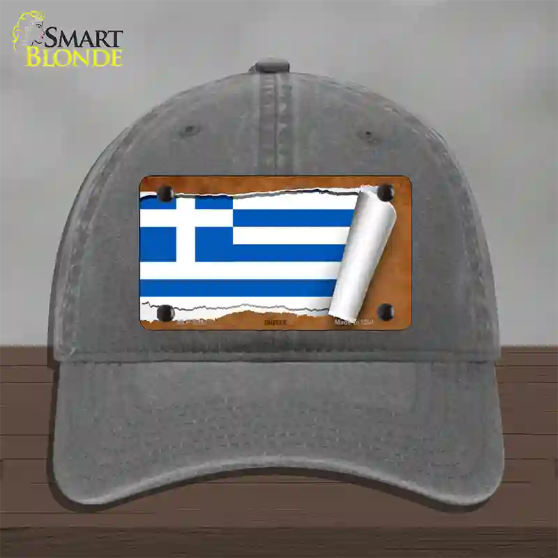 Greece Flag Scroll Novelty License Plate Hat Unconstructed Cotton / Charcoal