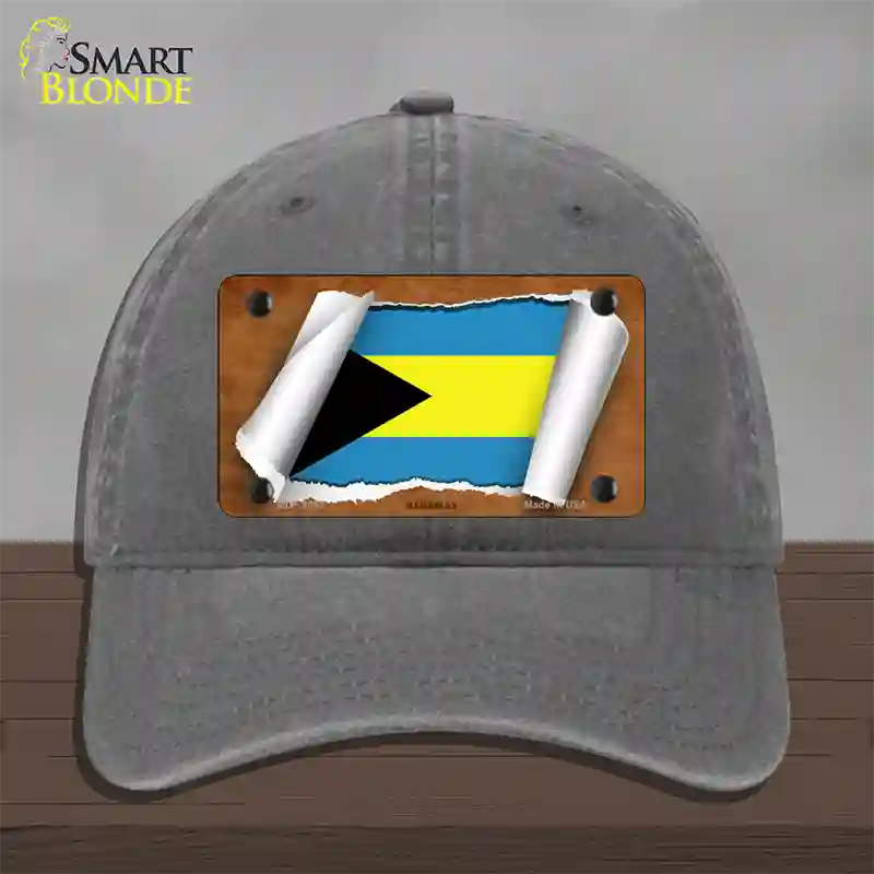 Bahamas Flag Scroll Novelty License Plate Hat Unconstructed Cotton / Charcoal