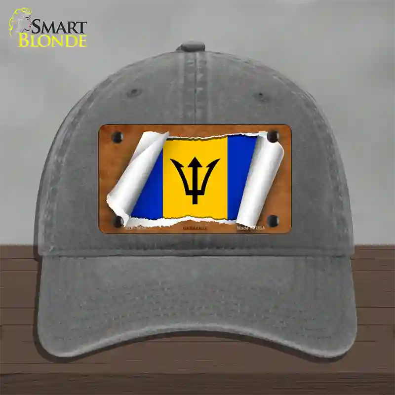 Barbados Flag Scroll Novelty License Plate Hat Unconstructed Cotton / Charcoal