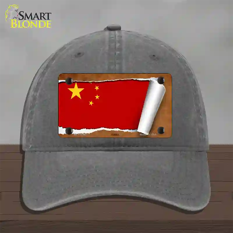 China Flag Scroll Novelty License Plate Hat Unconstructed Cotton / Charcoal