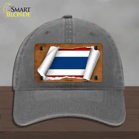 Thailand Flag Scroll Novelty License Plate Hat Unconstructed Cotton / Charcoal