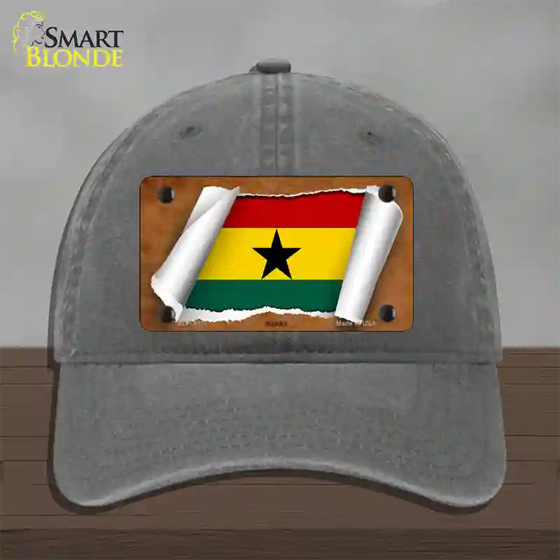 Ghana Flag Scroll Novelty License Plate Hat Unconstructed Cotton / Charcoal