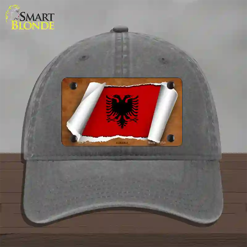 Albania Flag Scroll Novelty License Plate Hat Unconstructed Cotton / Charcoal