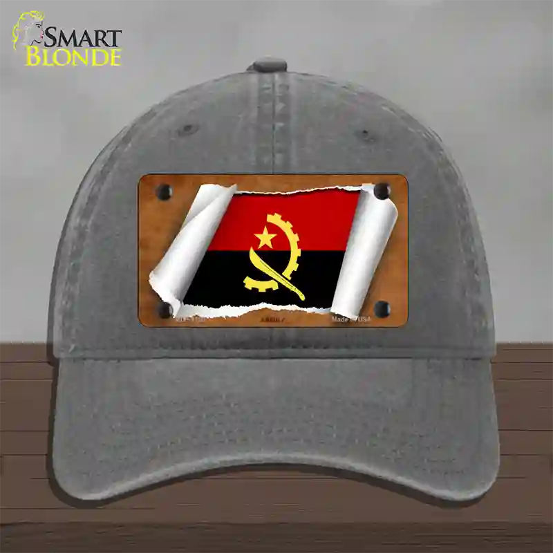 Angola Flag Scroll Novelty License Plate Hat Unconstructed Cotton / Charcoal