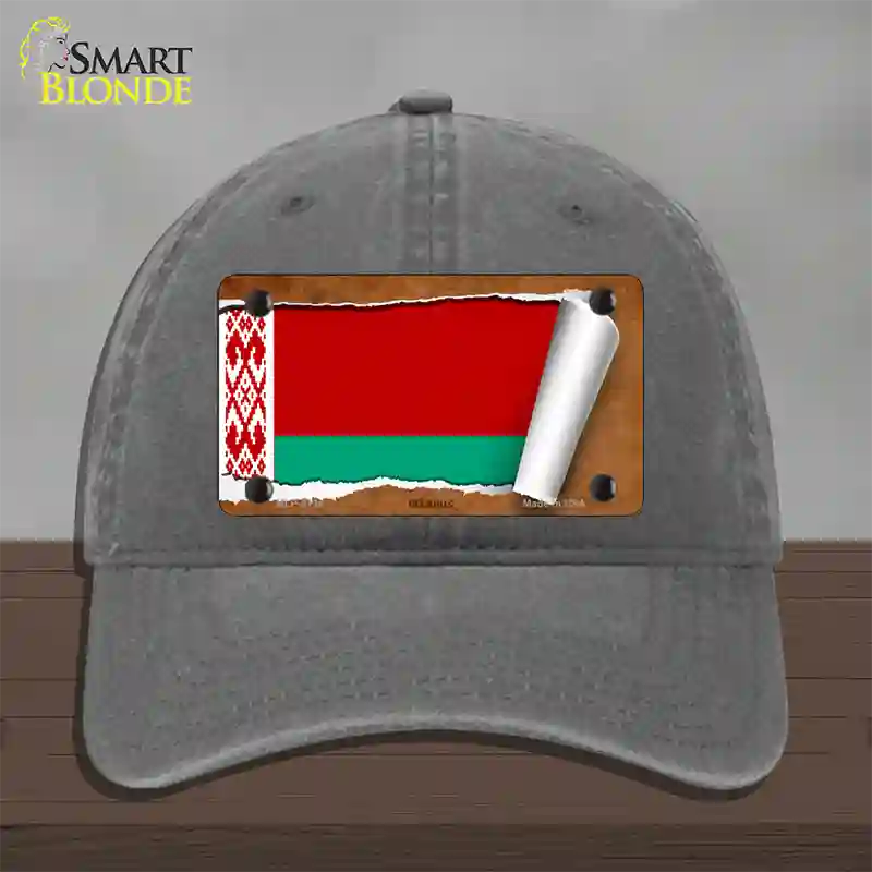 Belarus Flag Scroll Novelty License Plate Hat Unconstructed Cotton / Charcoal