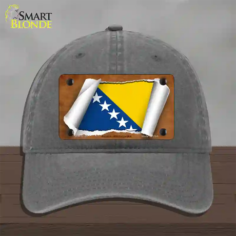 Bosnia-Herzegovina Flag Scroll Novelty License Plate Hat Unconstructed Cotton / Charcoal