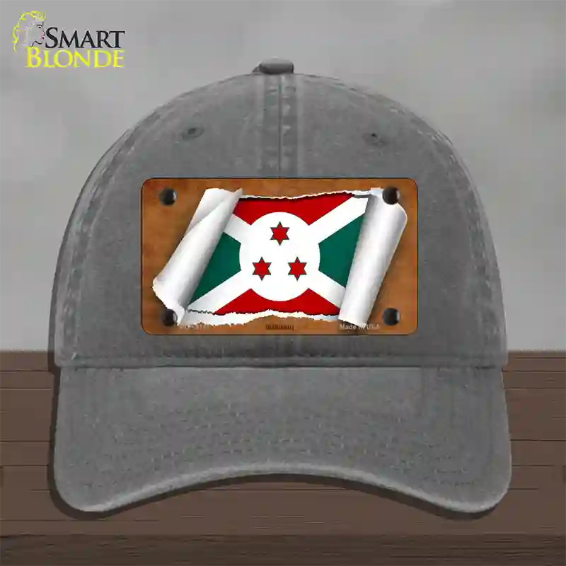 Burundi Flag Scroll Novelty License Plate Hat Unconstructed Cotton / Charcoal