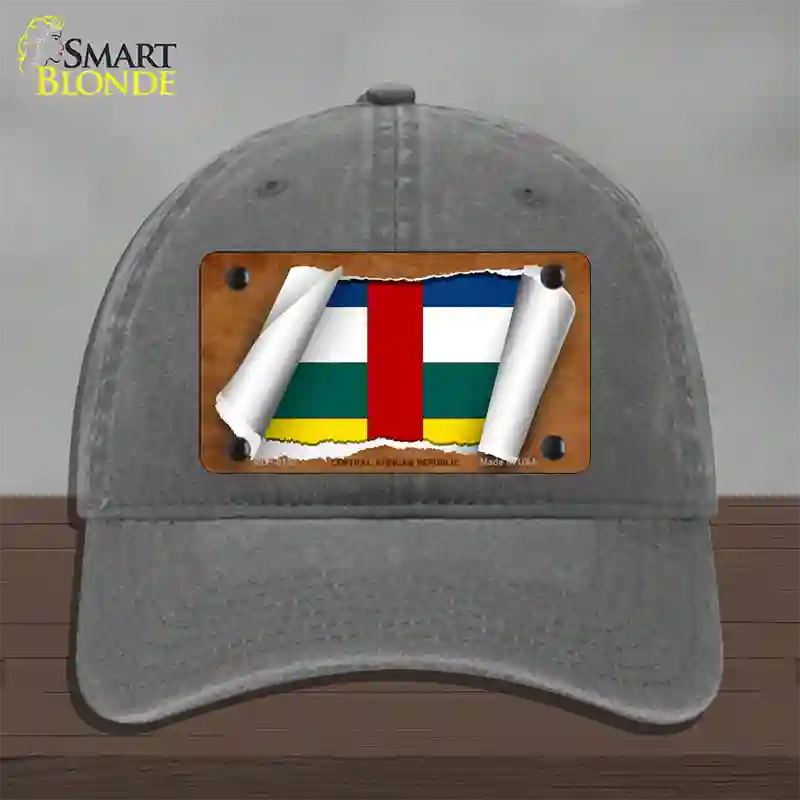 Central African Republic Flag Scroll Novelty License Plate Hat Unconstructed Cotton / Charcoal