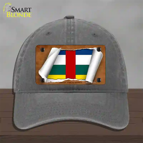 Central African Republic Flag Scroll Novelty License Plate Hat Unconstructed Cotton / Charcoal