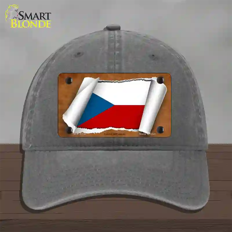 Czech Republic Flag Scroll Novelty License Plate Hat Unconstructed Cotton / Charcoal