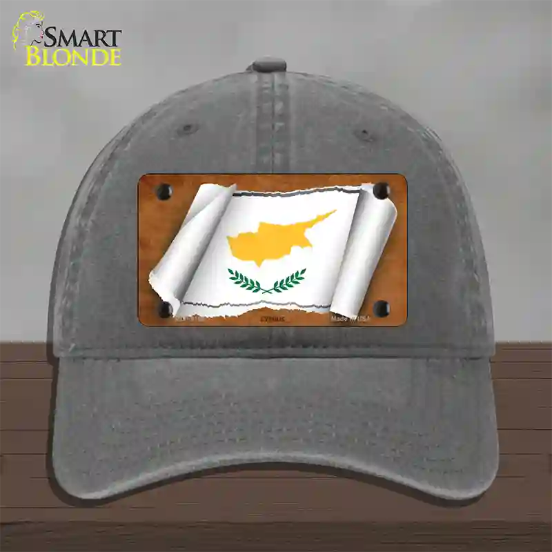 Cyprus Flag Scroll Novelty License Plate Hat Unconstructed Cotton / Charcoal