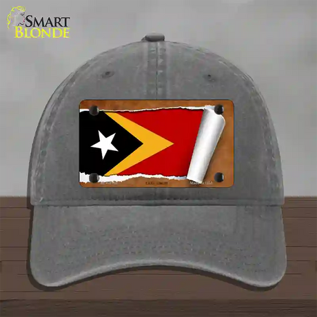 East Timor Flag Scroll Novelty License Plate Hat Unconstructed Cotton / Charcoal