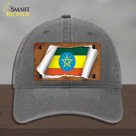 Ethiopia Flag Scroll Novelty License Plate Hat Unconstructed Cotton / Charcoal